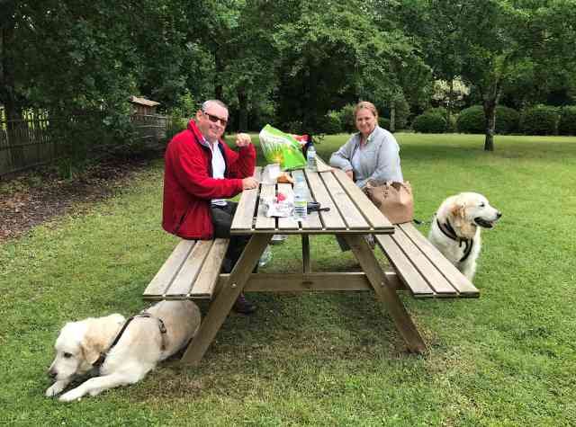 Ian & Nicki, with Theo & Harvey, enjoying a picnic break, on their journey from Biggin Hill, UK to their home in La Guijarrosa in Córdoba, Spain.